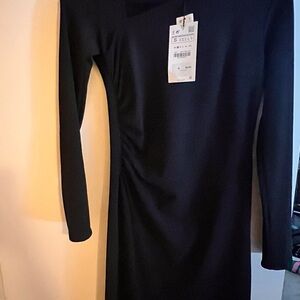 ZARA Elegant Black Long Sleeve Dress with front slit